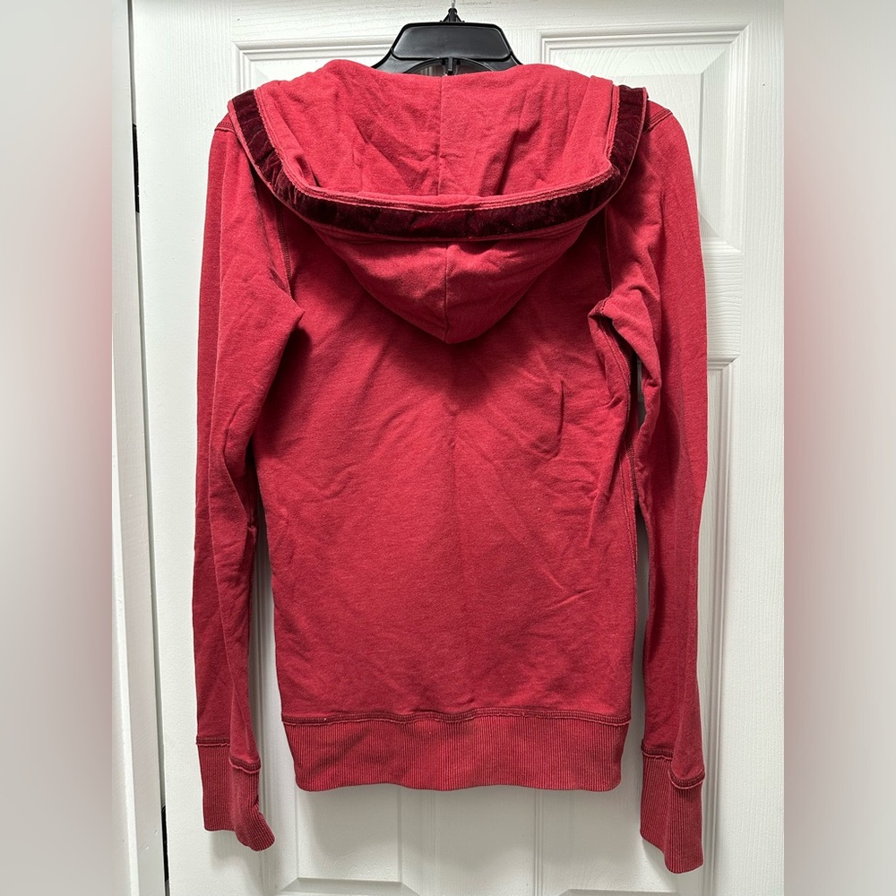 Abercrombie & Fitch Y2K Vintage Red Hoodie Sweatshirt Cozy Fitted Deep V-Neck - Picture 4 of 4